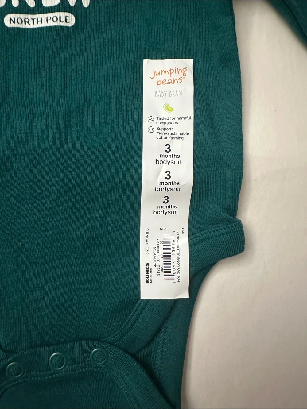 Green “Candy Cane Crew” Baby Bodysuit Jumping Beans 3 months - Picture 5 of 6